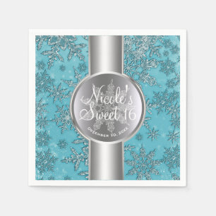 Teal Aqua Snowflakes Winter Wonderland Party Napkin