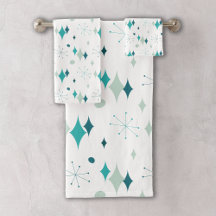 Teal, Aqua Starburst Mid Century Modern Pattern