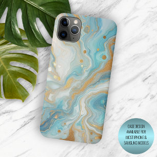Teal Aqua Turquoise Blue Gold Marble Art Pattern iPhone 16 Pro Max Case