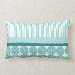 Teal Aqua Turquoise Blue Stripes Circles Pattern Lumbar Cushion