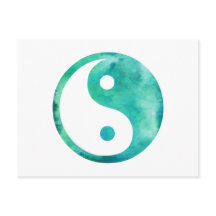 Teal Aqua Watercolor Yin Yang Taoism Balance