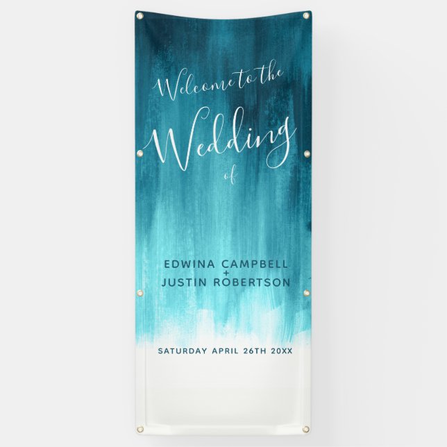 Teal aqua wedding art welcome banner (Vertical)