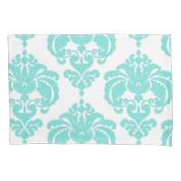 Teal Aqua & White Elegant Chic Damask Pattern