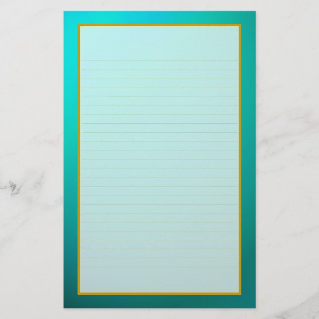 Teal Aquamarine Fine Lined Stationery (Front)
