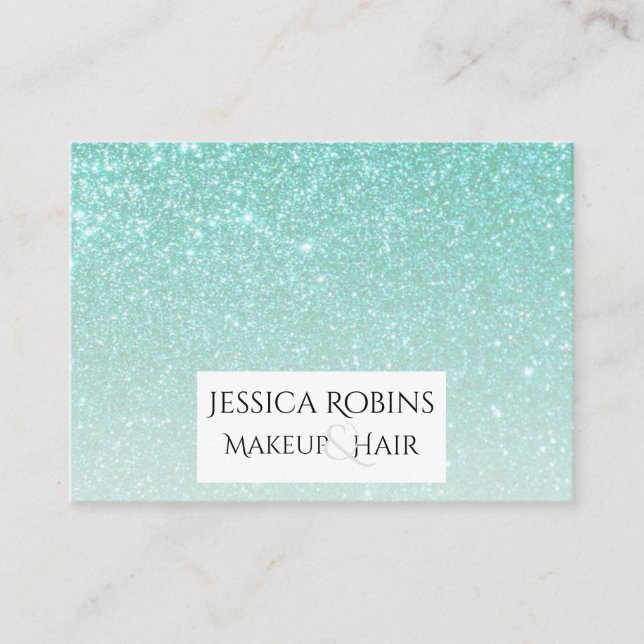 Teal Aquamarine Glitter Gradient Business Card (Front)