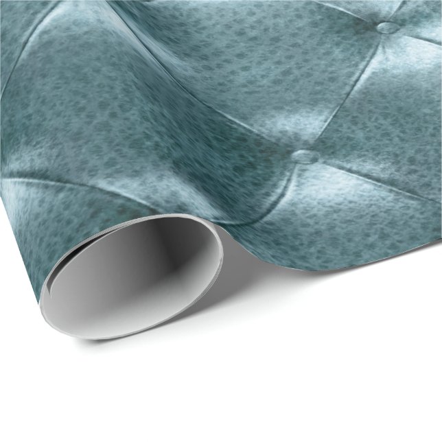 Teal Aquatic Luxury Opulent Tufted Leather VIP Wrapping Paper (Roll Corner)