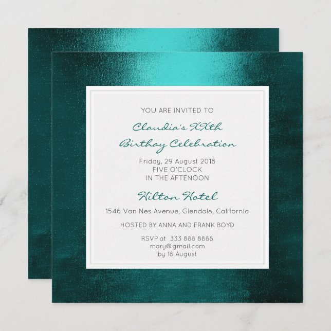 Teal Aquatic Tropical Green Birthday Party Invitation (Front/Back)