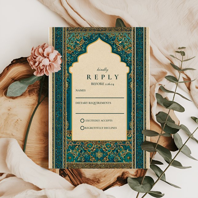 Teal Arch Islamic Wedding RSVP Card (Creator Uploaded)