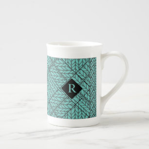 TEAL ARGYLE KNIT Bone China Mug + Initial II