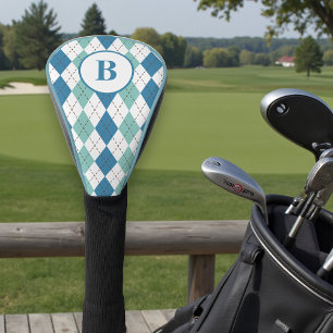 Teal Argyle Monogram Personalised Golf Gift Head Cover