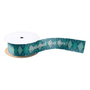 Teal Argyle Sweater Pattern - Turquoise - add text Satin Ribbon