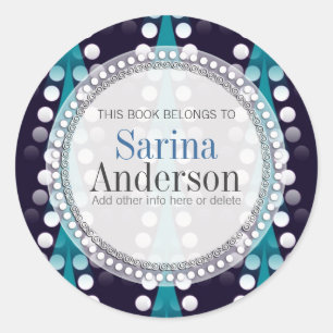 Teal Arrow Sparkle Pattern Gift Book label Sticker
