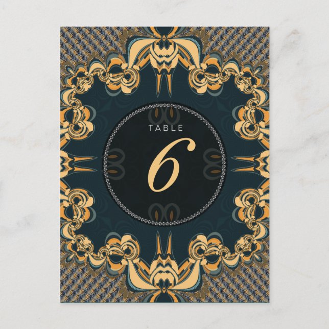 Teal Art  Alternative Wedding Menu Table Number Postcard (Front)
