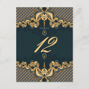 Teal Art Alternative Wedding Menu & Table Number Postcard