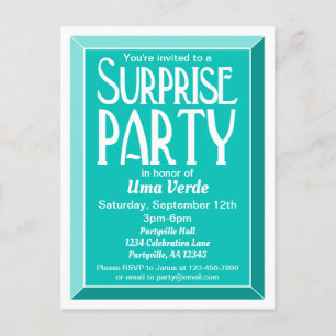 Teal Art Deco Beveled Birthday Surprise Party Invitation Postcard