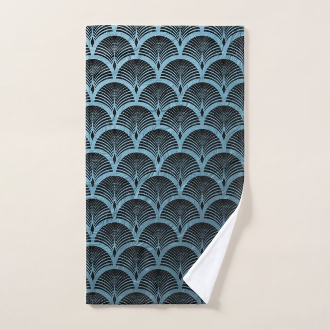 teal art deco fan pattern,teal,art deco,metallic,f hand towel (Hand Towel)