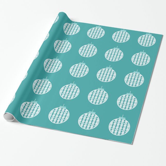 Teal Art Deco Ornament Wrapping Paper (Unrolled)