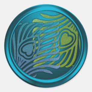 Teal Art Deco Peacock Envelope Seal Set 1104