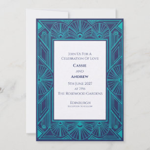 Teal Art Deco Peacock Wedding Invitation