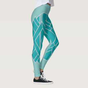 Teal Art Deco Quilt Inspired Leggings