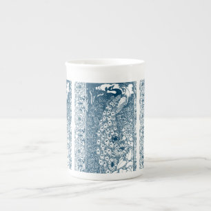 Teal art nouveau peacocks bone china mug