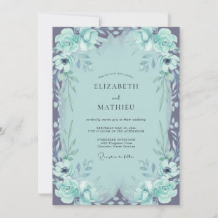 Teal Artistic Floral Romance Wedding Invitation