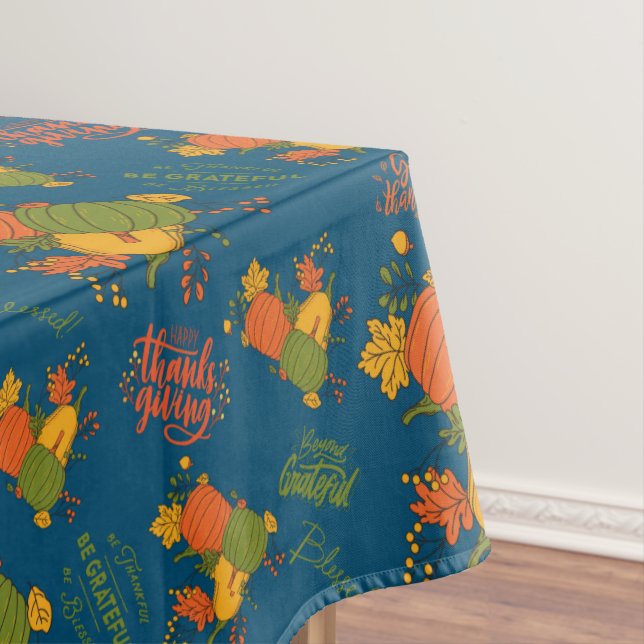 Teal Autumn Fall Harvest Thanksgiving Tablecloth (In Situ)