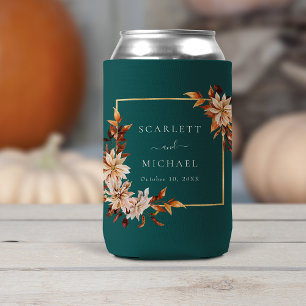Teal Autumn Leaves Can Cooler