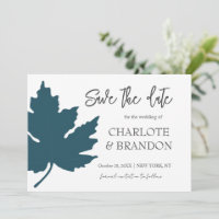 Teal Autumn Maple Leaf Wedding Save The Date