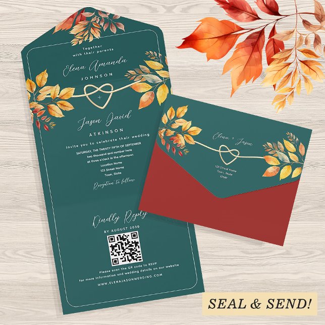 Teal Autumn QR Code Wedding All In One Invitation (Creator Uploaded)