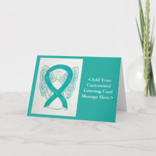 Teal Awareness Ribbon Angel Art Customised Cards