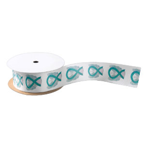 Teal Awareness Ribbon Angels Custom Art Designs Satin Ribbon