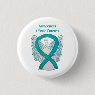 Teal Awareness Ribbon Custom Angel Art Pin Button