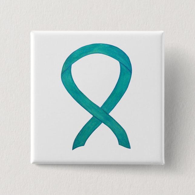 Teal Awareness Ribbon Custom Art Lapel Pin (Front)
