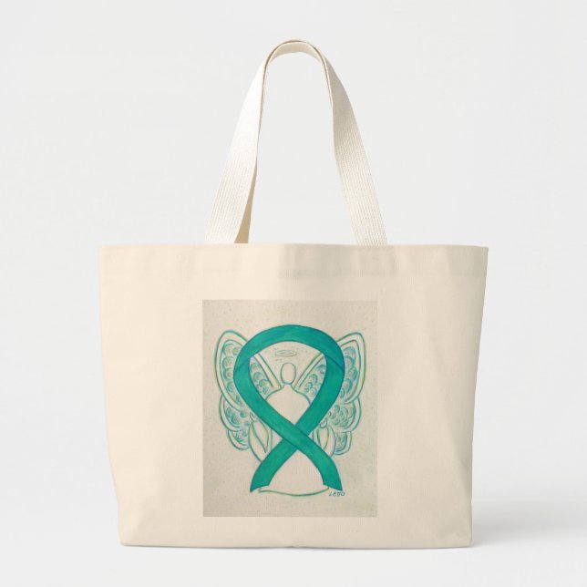 Teal Awareness Ribbon Custom Art Tote Bag (Front)