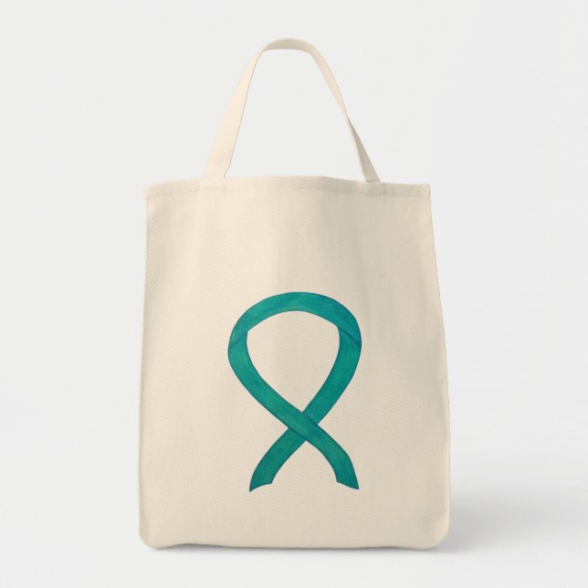 Teal Awareness Ribbon Custom Art Tote Bag (Front)