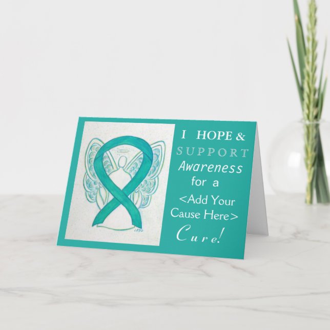 Teal Awareness Ribbon Custom Cause Angel Cards (Front)