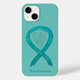 Teal Awareness Ribbon Heart iPhone / iPad case