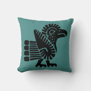 Teal Aztec Pillow With Rooster Motif