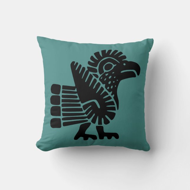 Teal Aztec Pillow With Rooster Motif (Front)