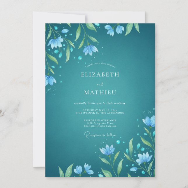 Teal Azure Watercolor Wedding Invitation (Front)