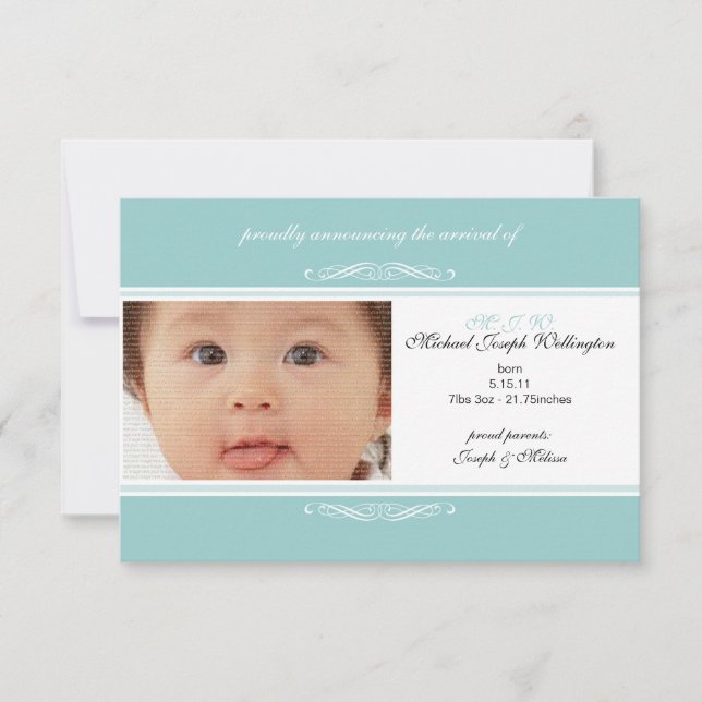 Teal Baby Announcement Photo Invites (Front)