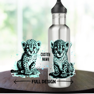 Teal Baby Cheetah Child's name  710 Ml Water Bottle