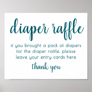 Teal Baby Shower Aqua Diaper Raffle Table Sign
