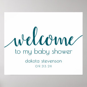 Teal Baby Shower   Aqua Flourish Welcome Sign