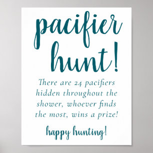 Teal Baby Shower Aqua Pacifier Hunt Party Sign