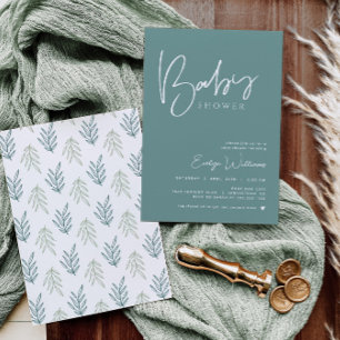 Teal Baby Shower Minimalist Invitation