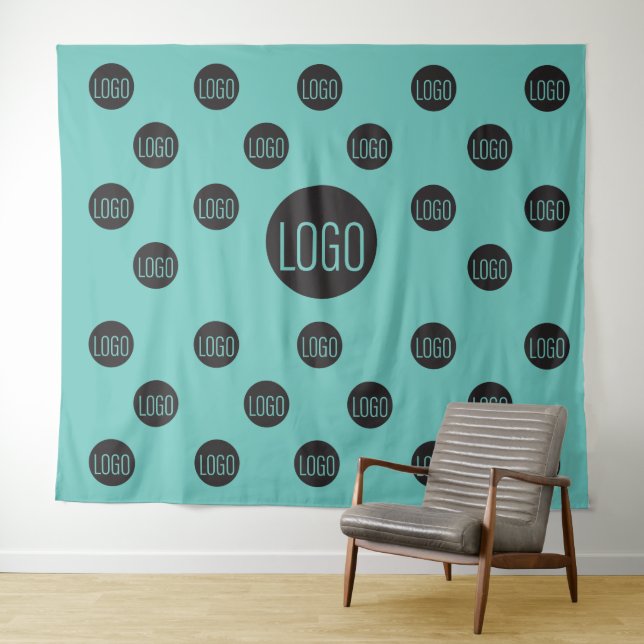 Teal backdrop Logo Company step and repeat Tapestry (In Situ (Horizontal))