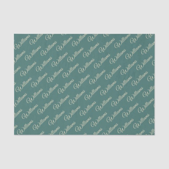 Teal background with cream text tissue paper (Front)