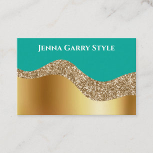 Teal Background with Gold and Glitter Business Card